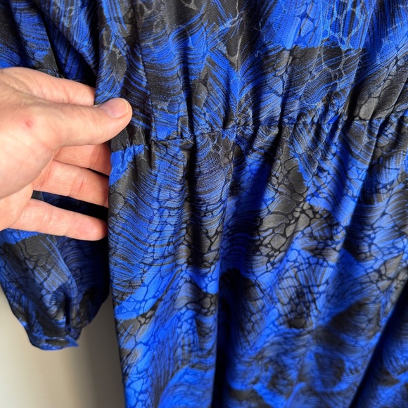 Silhouettes Women's Vintage Satin 1/2 Button Midi Dress Blue/Black 16 Formal 80s - Picture 8 of 16